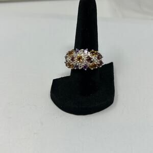 HSN Sterling Silver Women's 925 Multi Color Gemstone Flower Cluster Ring Size 7